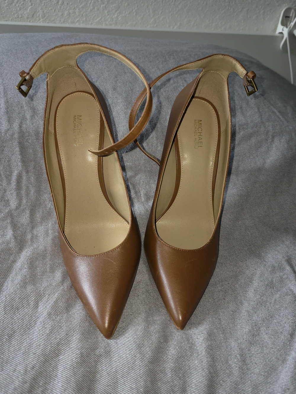 MICHAEL Michael Kors Brown Leather Pointed-Toe Slingback Pumps